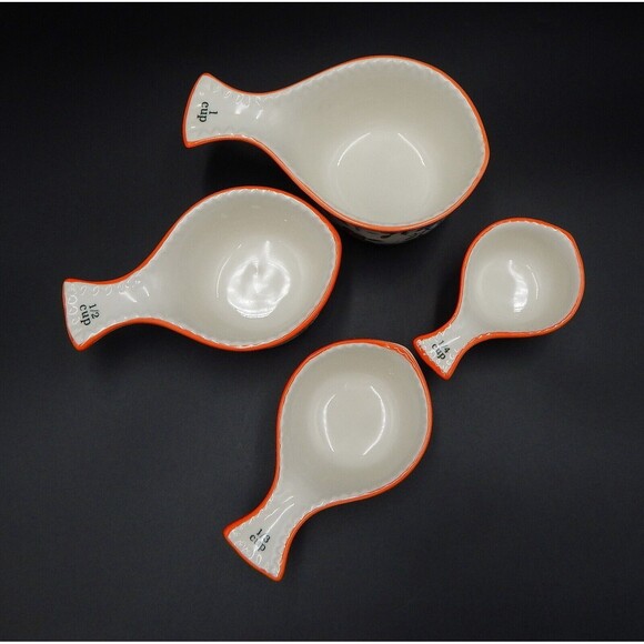 Dutch Wax Floral Measuring Cups Set Hand-Painted Ceramic Multi-Colored S/4 - Picture 5 of 7